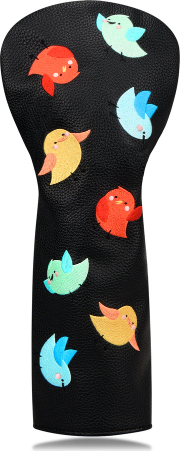 Black PU colorful bird Golf Head Cover Set